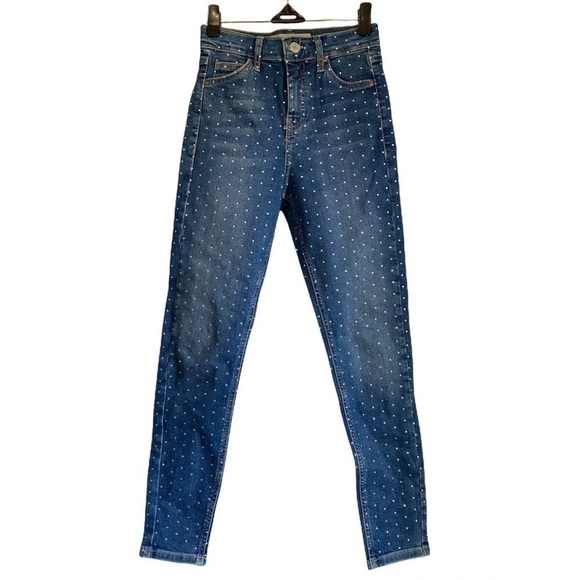 Topshop Moto Jamie Diamonds Studded Jeans size 24 - Picture 3 of 8